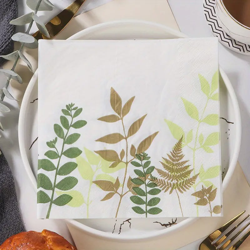 20pcs Plant Leaf Print Paper Napkins