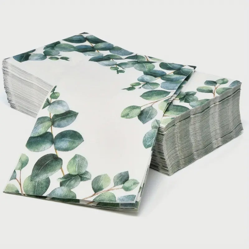 100pcs Eucalyptus Greenery Guest Napkins, Disposable Paper Hand Towels