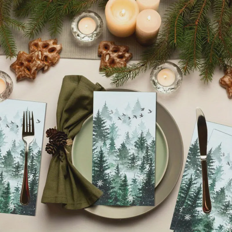 20pcs Christmas Disposable Napkins - 15.7" x 12.9" Snowflake & Winter Forest Design