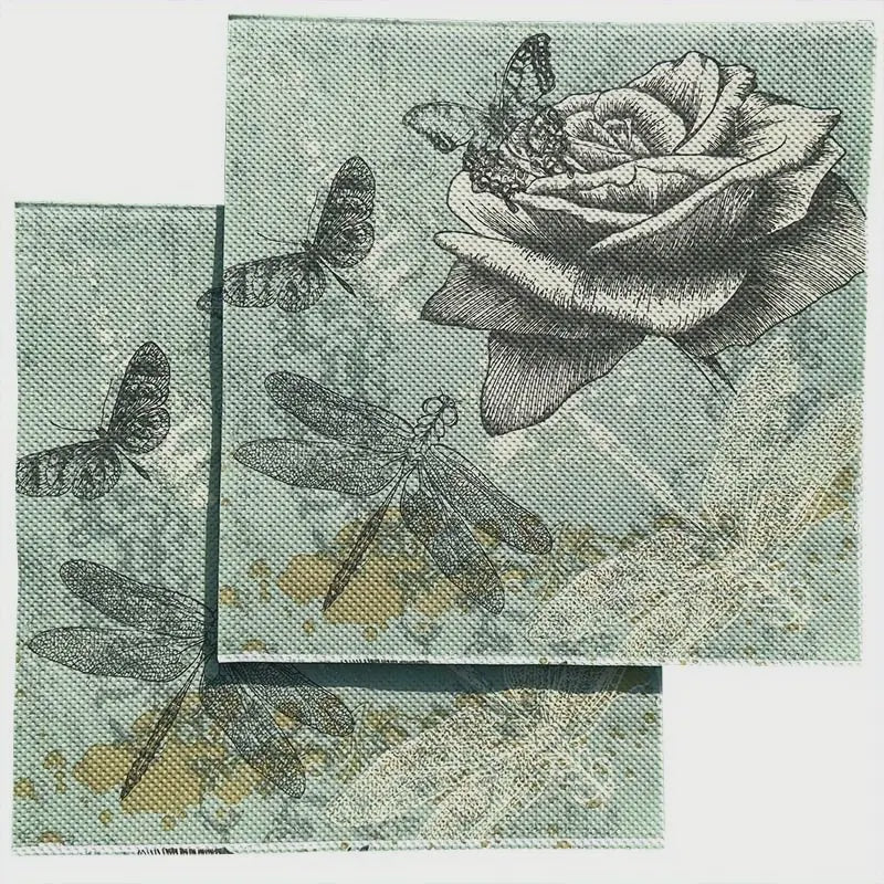 Distressed Dragonfly Butterfly Flower Print Paper Napkins