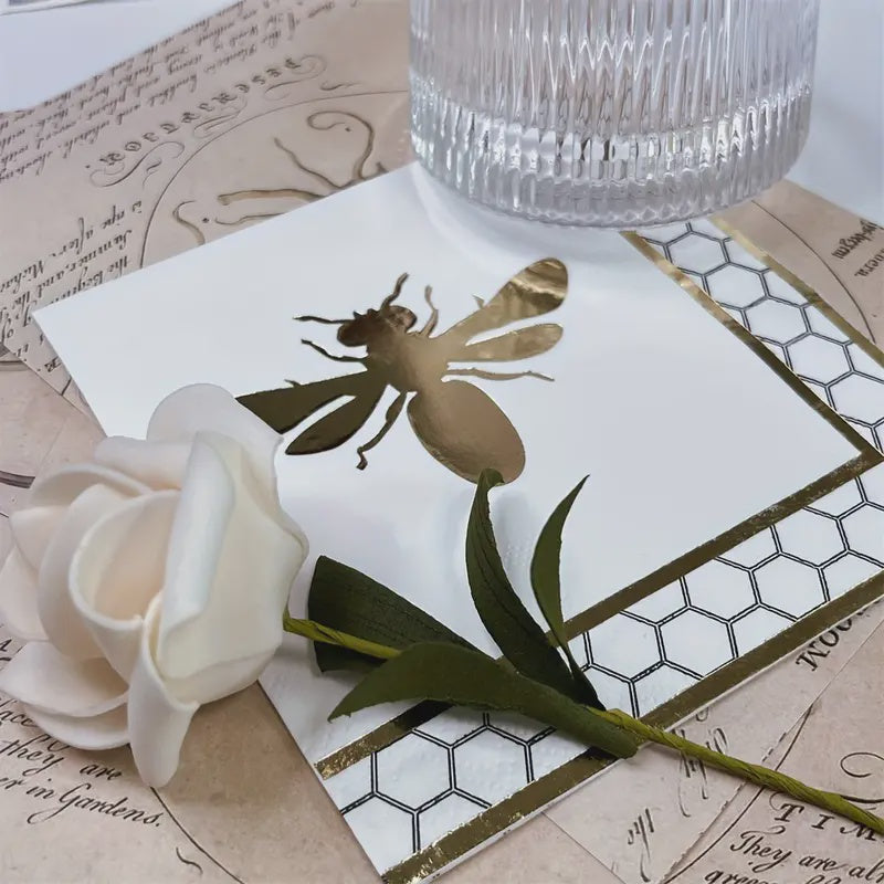 20pcs, 3-Ply Premium Bee Foil Stamping Party Napkins