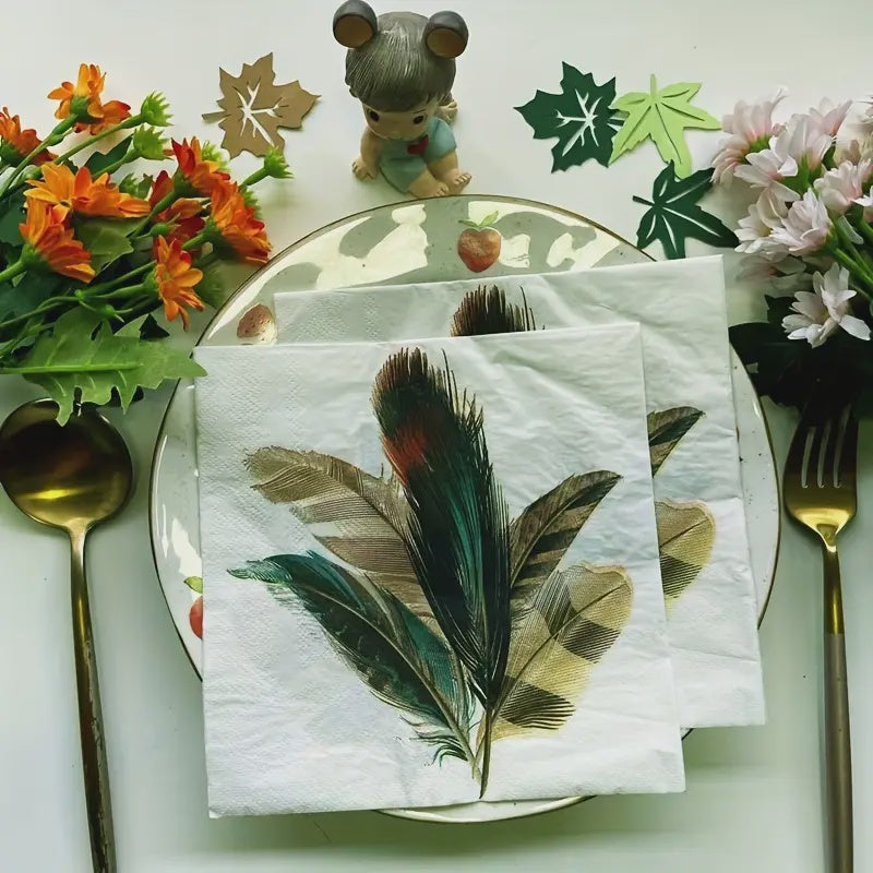 20Pcs/Pack Feather Pattern Paper Napkins