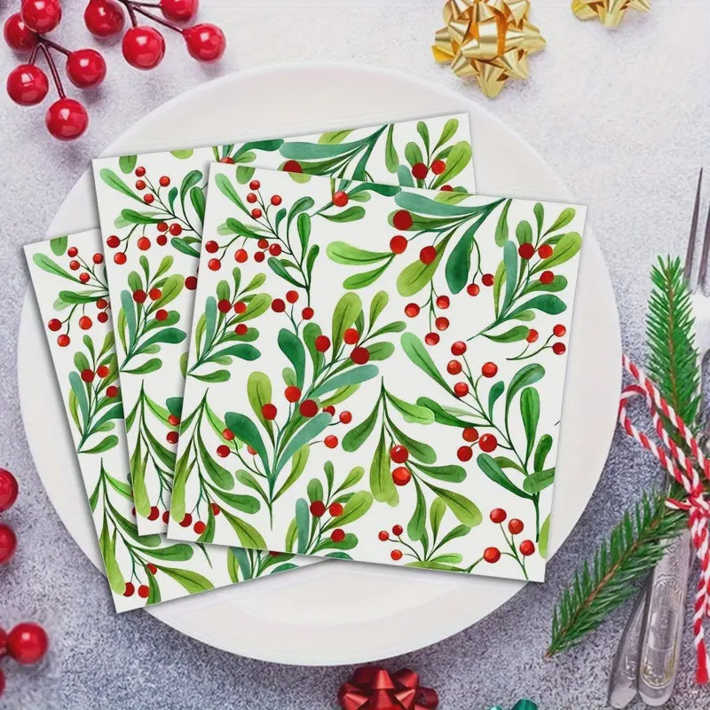 20pcs Christmas Berry Pattern Disposable Napkins