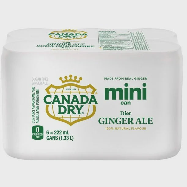 Canada Dry Diet Ginger Ale 222ml Mini-Cans, 6 x 222ml