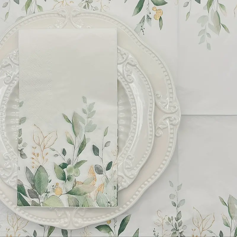 20pcs Eucalyptus Leaf Printed Luxurious Napkins - 13*15.7inch Large Size