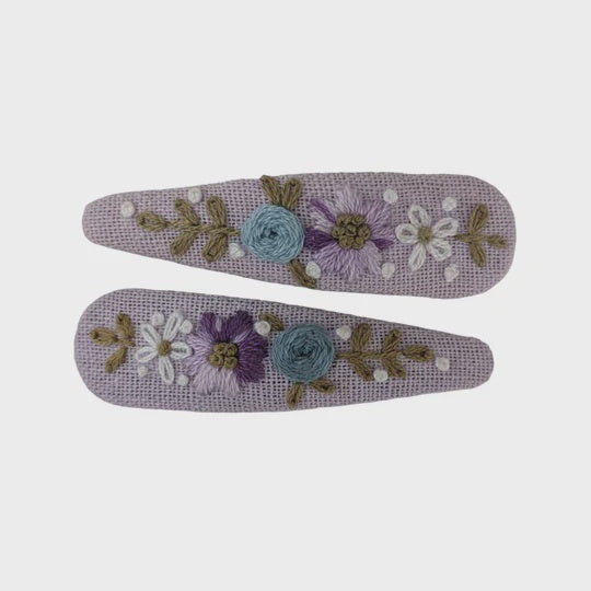 Vivente Embroidered Baby Breath Pastel Flower Lavender Snap Clips AC689