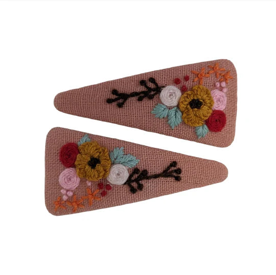 Vivente Triangle Embroidered Flower Bouquet Snap Clips AC704