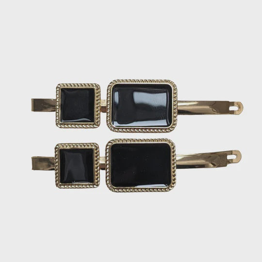 Vivente Double Rectangle Clips, Black, Gold HC815