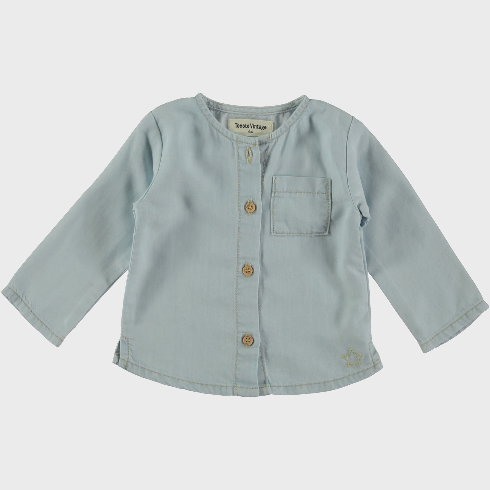 TOCOTO VINTAGE BLUE MAO COLLAR BLOUSE