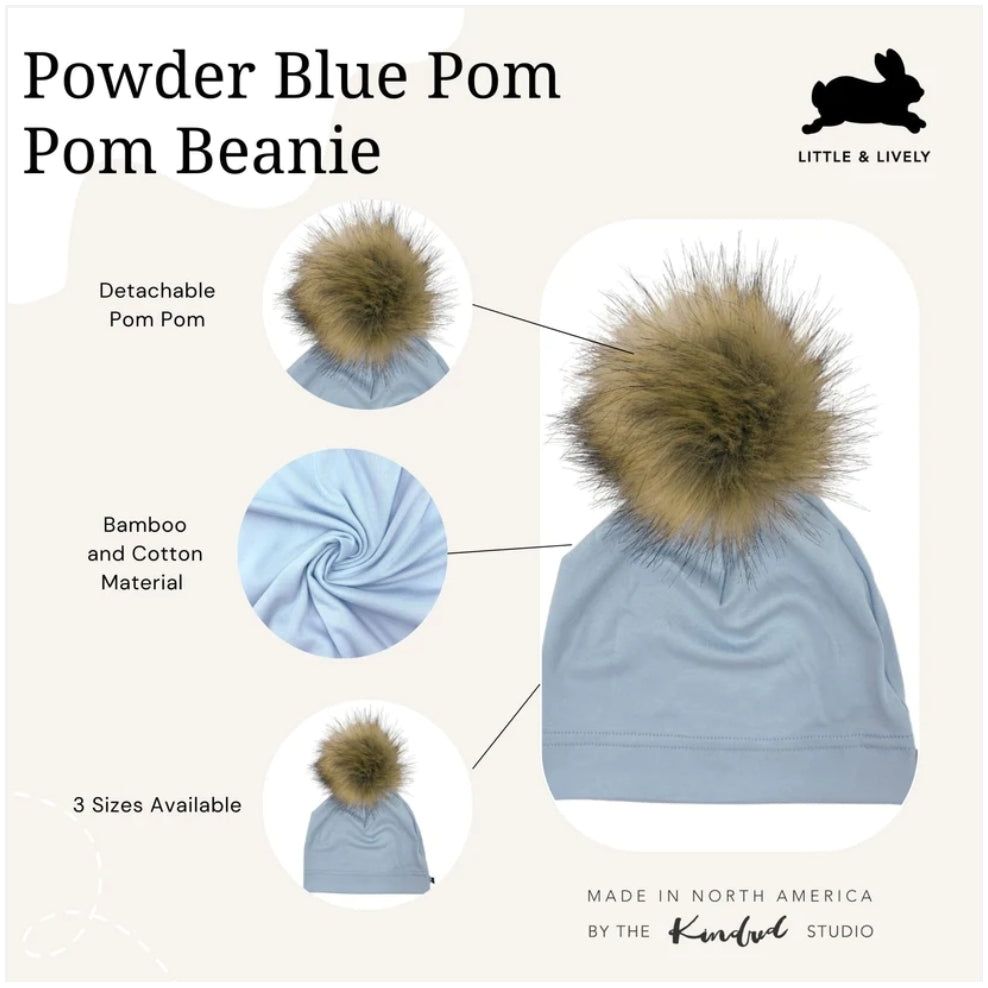 Pompom Beanie, Pow Blue, Medium