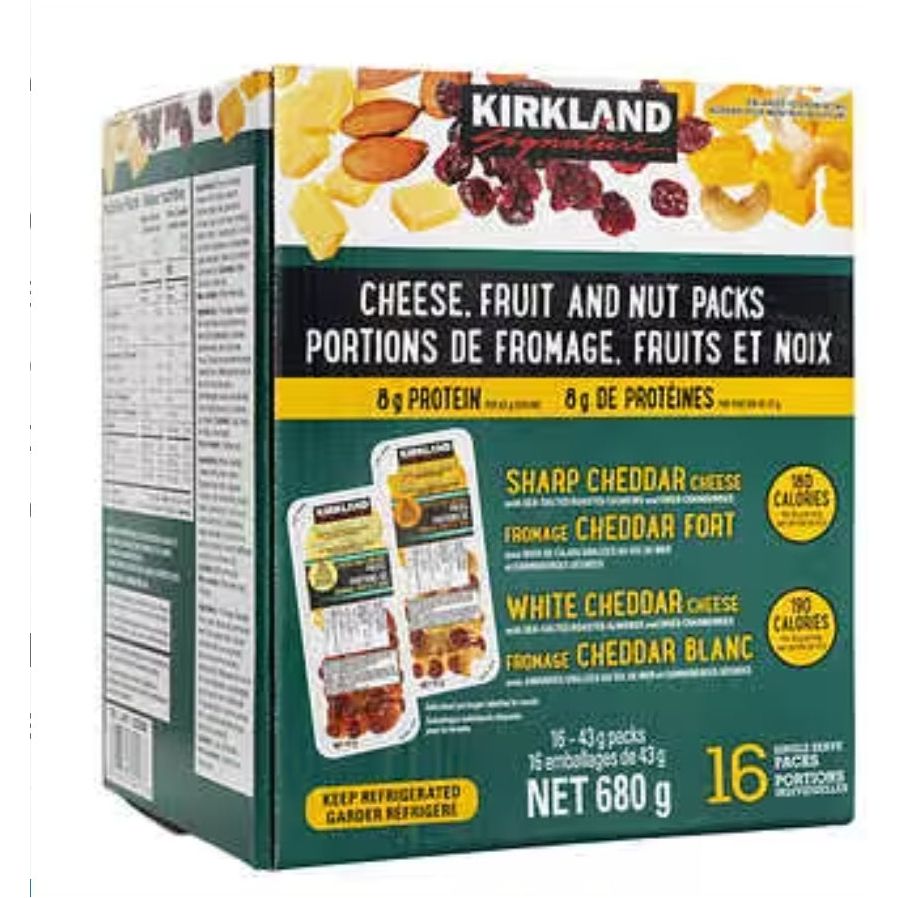 Case Lot Kirkland Cheese Fruit and Nut Packs 680g-16x43g