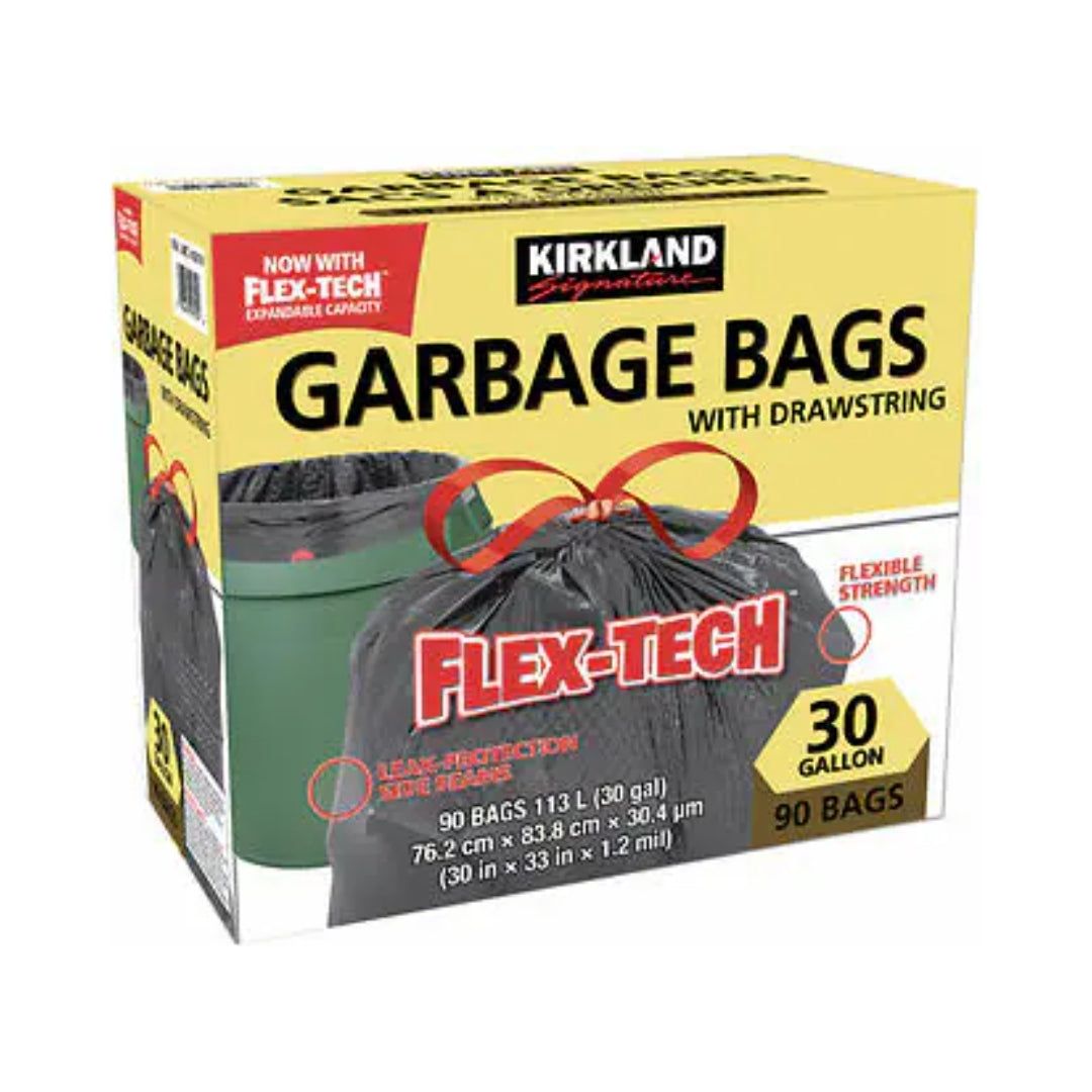 CASE LOT Kirkland Garbage Bags with Drawstring, 30 gallon, 90 bags