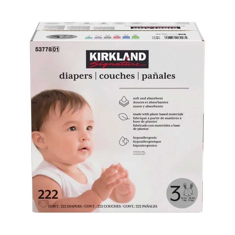 CASE LOT Kirkland Signature Diapers, size 3, 222ct