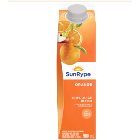 SunRype Unsweetened Orange 100 % Juice, 900 ml