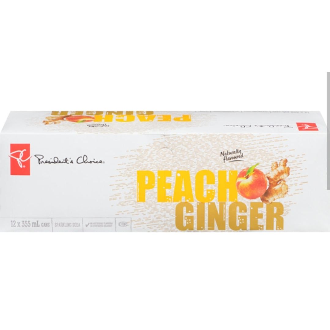 PC Peach Ginger Sparkling Soda, 12 pack