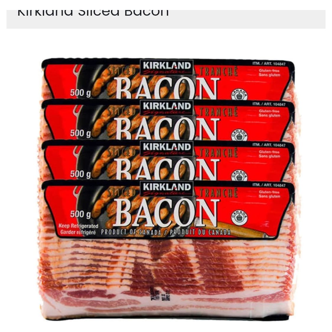 CASE LOT Kirkland Bacon Uncooked, 500g x 4