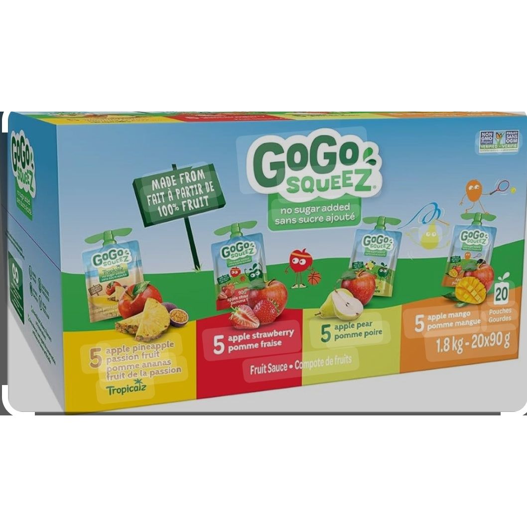 Gogo Squeez Fruit Sauce, Variety Pack, 20x90g - Apple/Strawberry/Peach/Banana