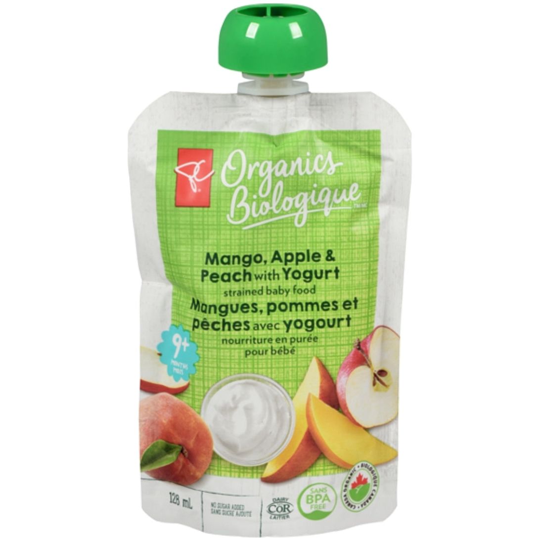 PC Organics Mango, Apple & Peach With Yogurt Strained Baby Food 128ml