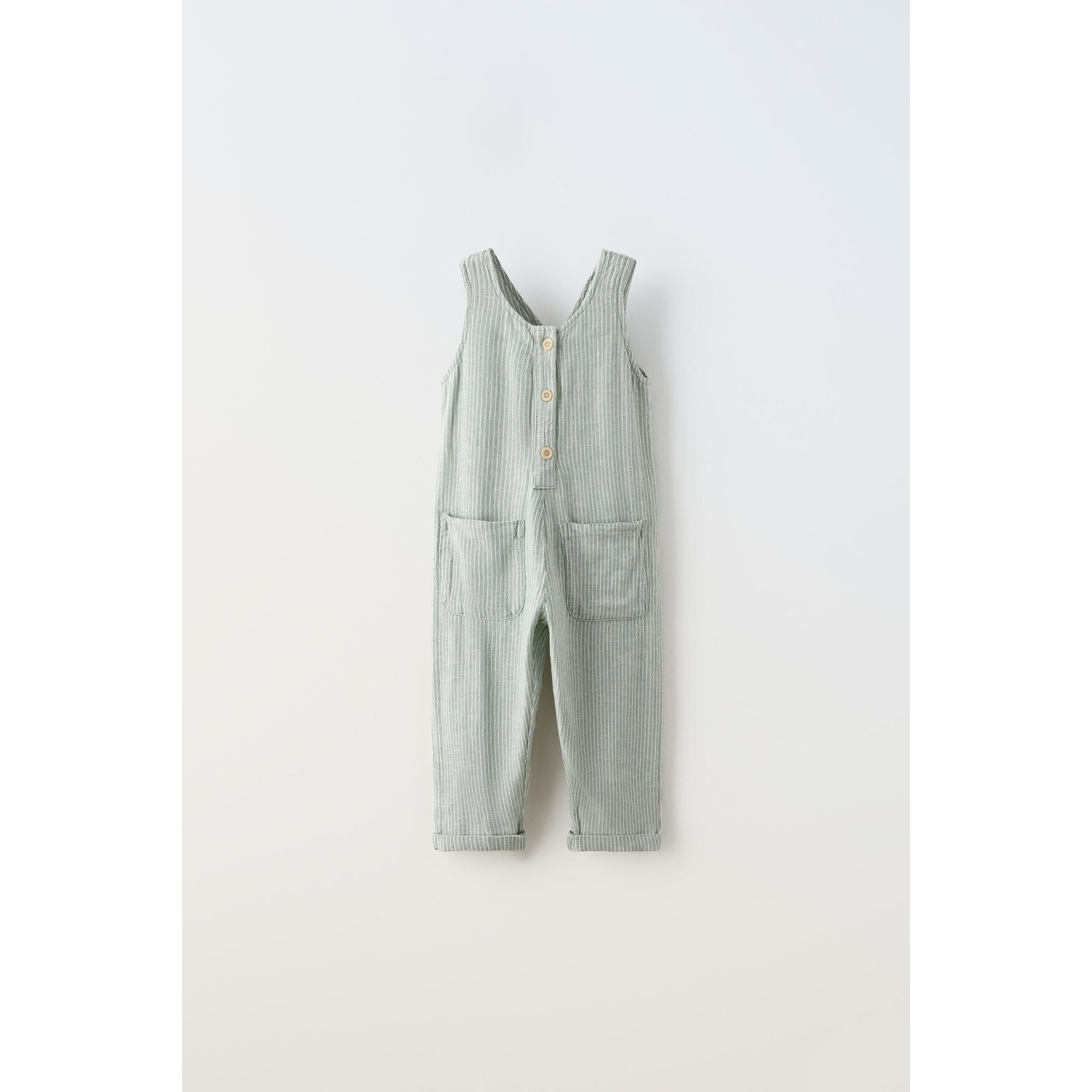 Striped Linen Blend Long Overalls