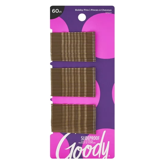 Goody Slide-Proof Bobby Pins, Brown, 60 Ct