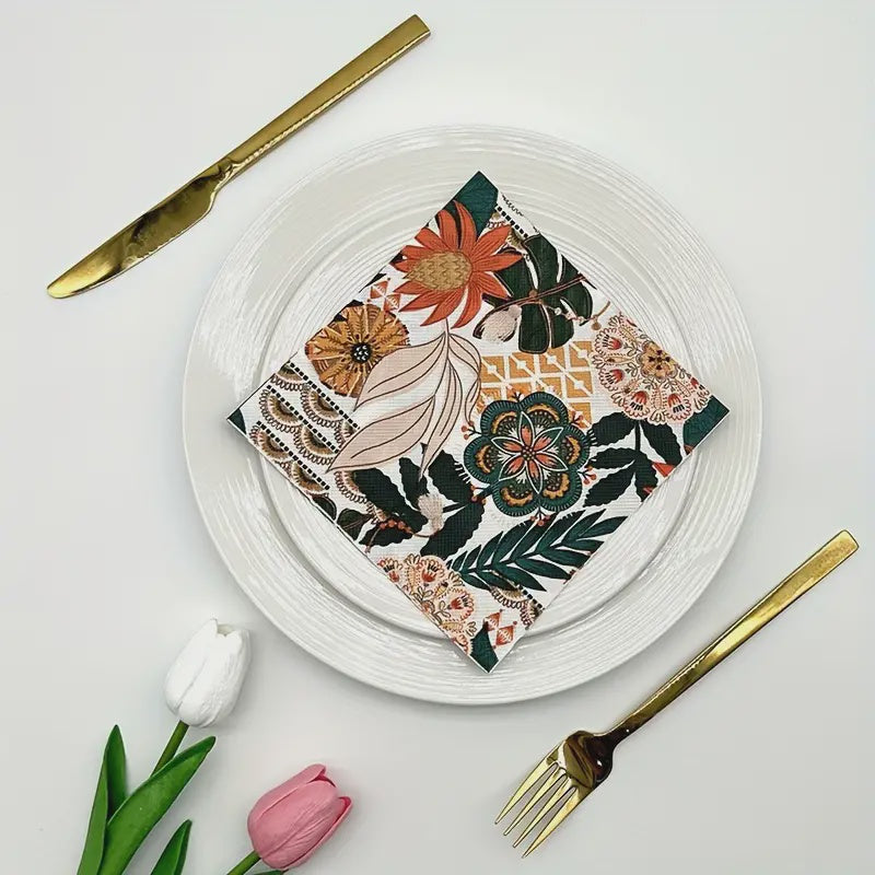 20pcs Vibrant Floral Printed Napkins