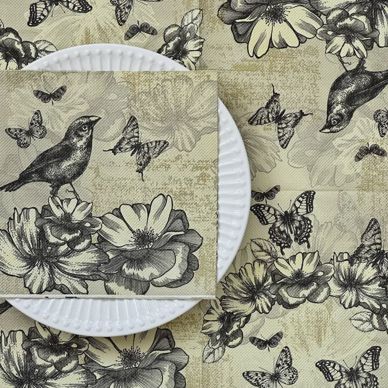 20pcs Vintage Floral & Butterfly Disposable Napkins 13x13"