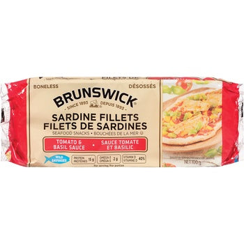 Brunswick Tomato & Basil Sauce Sardine Fillets, 100 g
