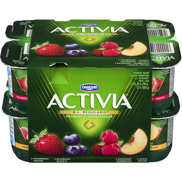 Danone Activia Raspberry Strawberry Blueberry Peach Yogurt 12 x 100 g