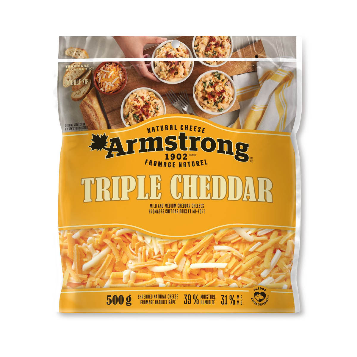 Armstrong Shredded Triple Cheddar Cheese, 500g