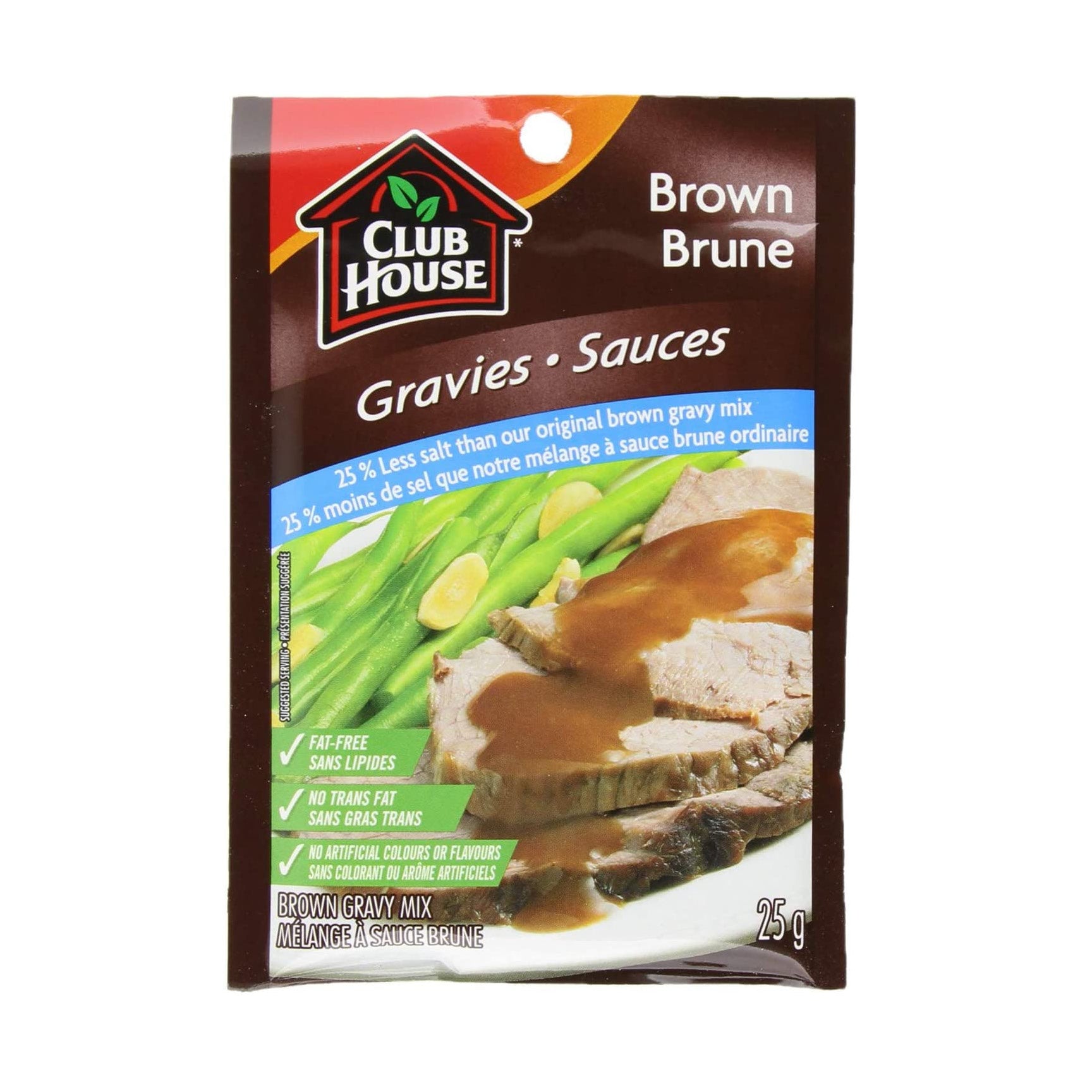 Club House Brown Gravy Mix, Less Sodium, Gluten Free, 25g