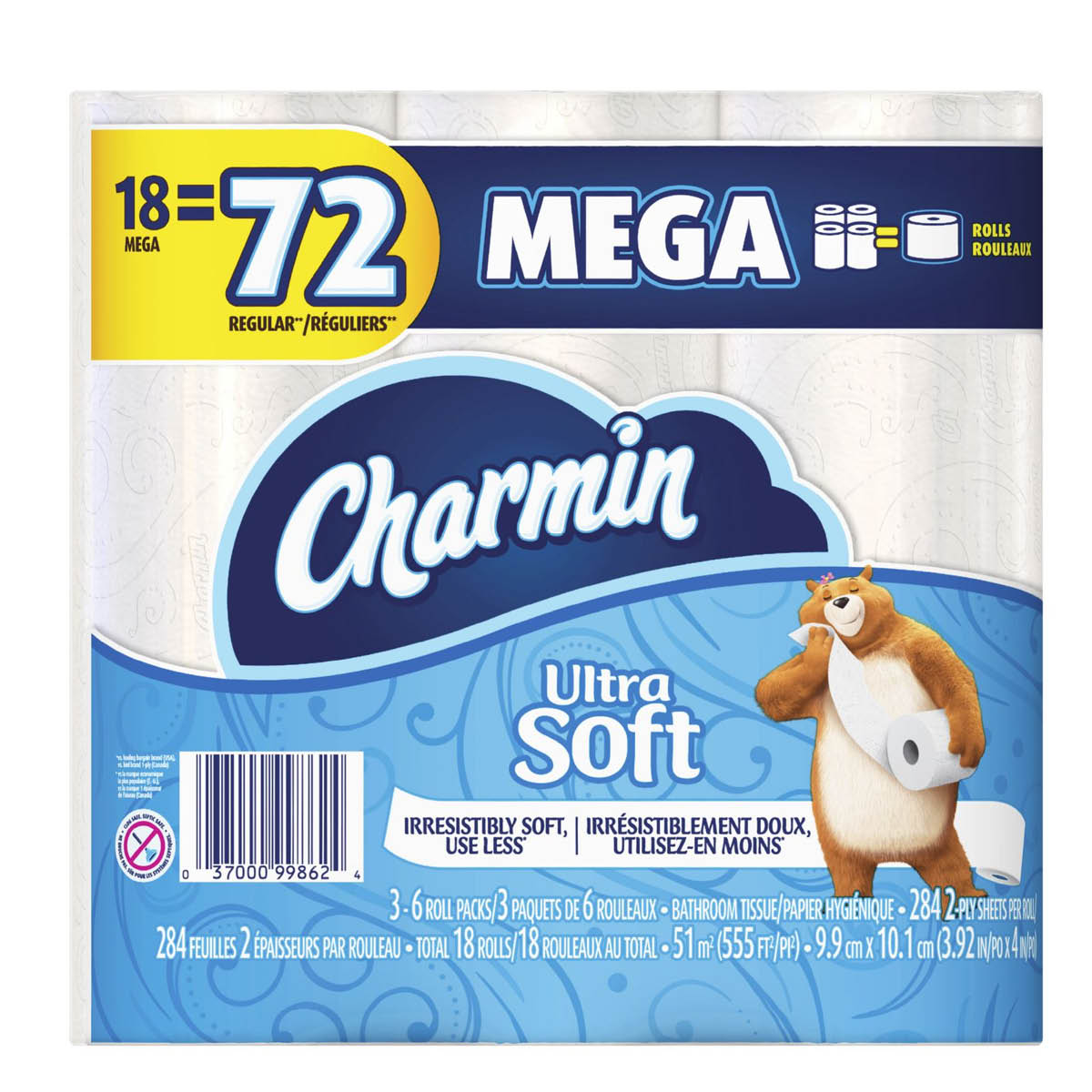 Charmin Ultra Soft Mega Toilet Paper, (18 Mega=72 Reg)