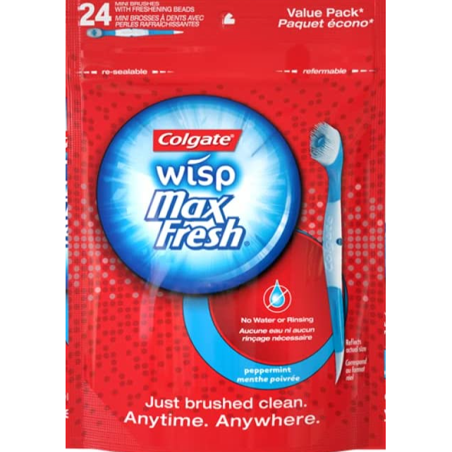 Colgate MaxFresh Wisp Disposable Mini Toothbrush, Peppermint, 24 Ct