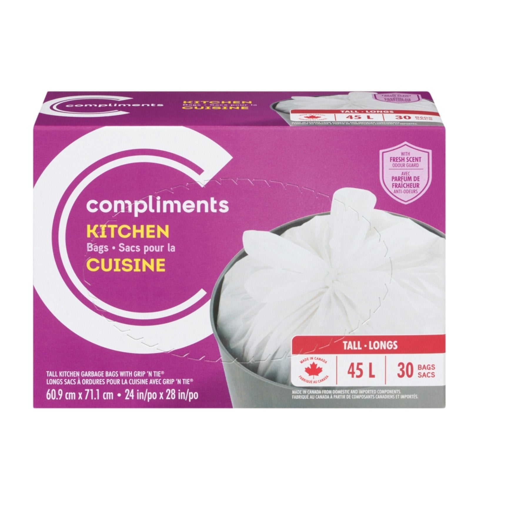 Compliments Garbage Bags, 45L Kitchen Grip n Tie, 30 bags