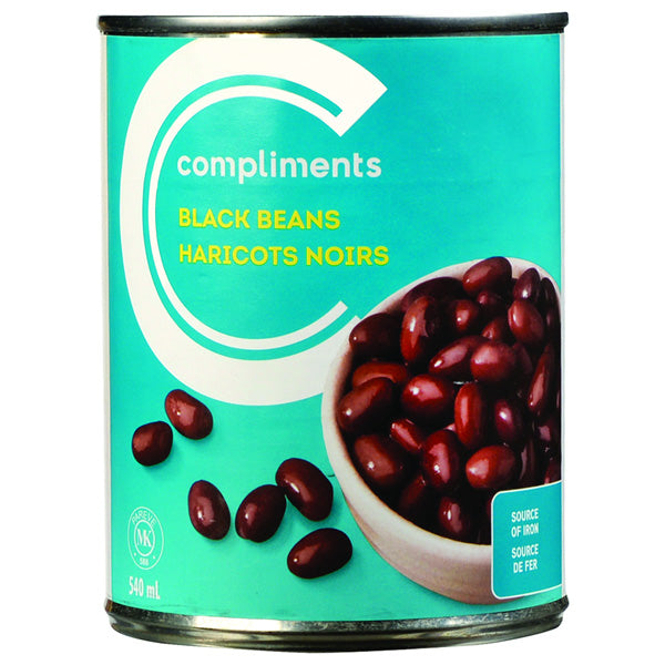 Compliments Black Beans, No Salt Added, 540ml