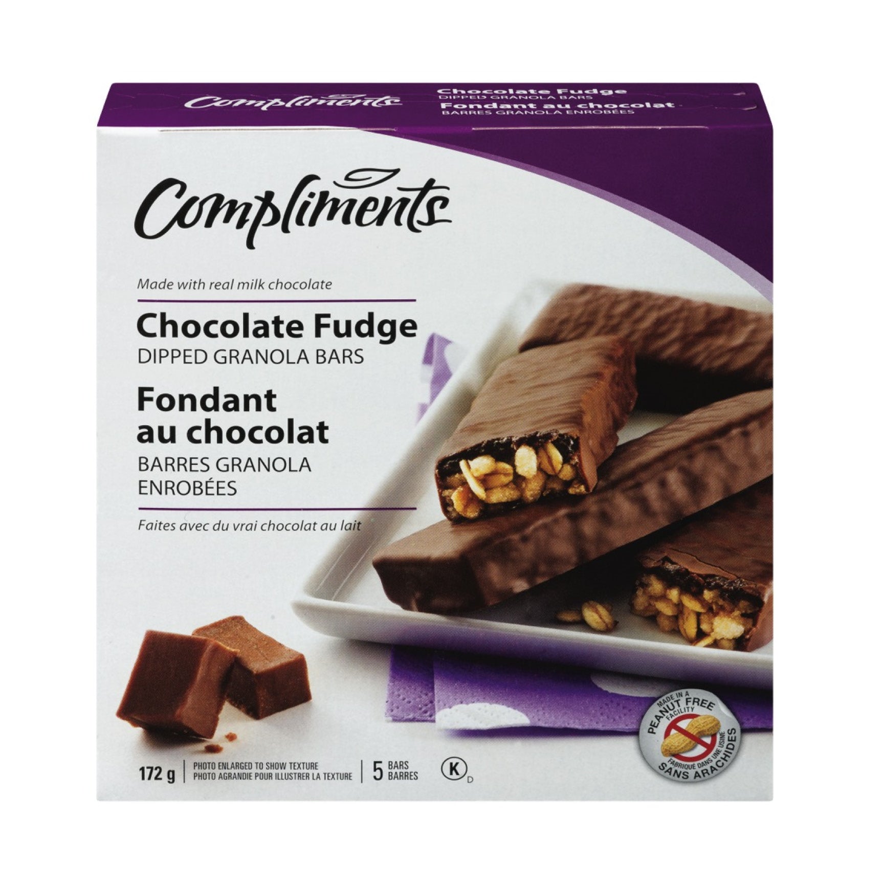 Compliments Dipped Chocolate Fudge Granola Bars,5pk, 172g