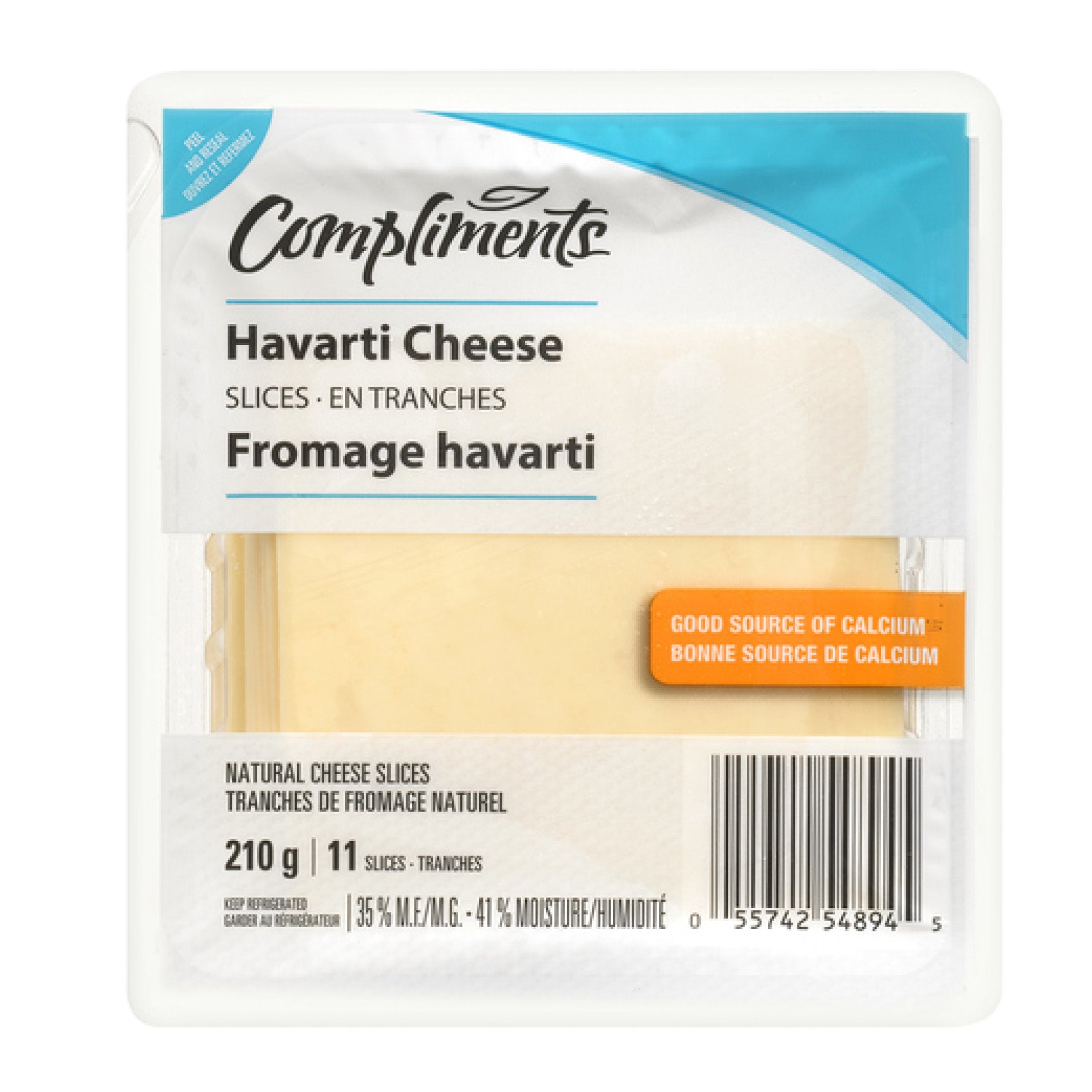 Compliments Cheese, Havarti Slices, 210g