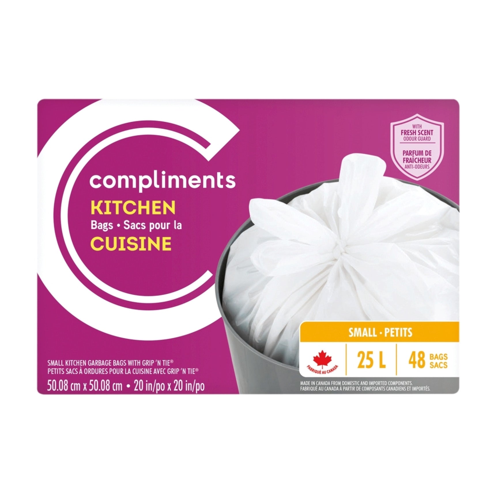 Compliments Grip N Tie Small Kitchen Garbage Bags 25L, 48pk