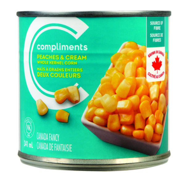 Compliments Canned Corn, Whole Kernel Peaches & Cream, 341ml