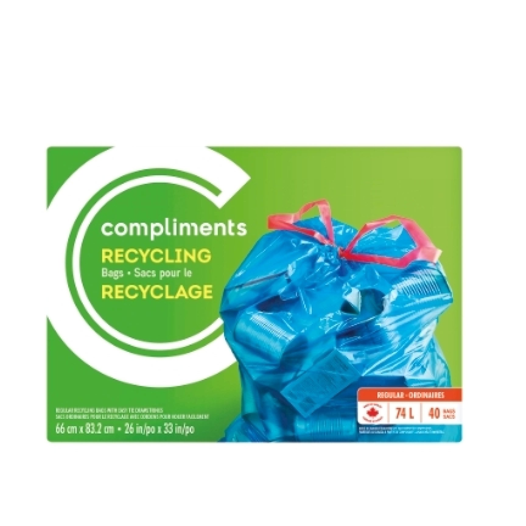 Compliments Recycling Bag, Drawstring, 74L, 40pk