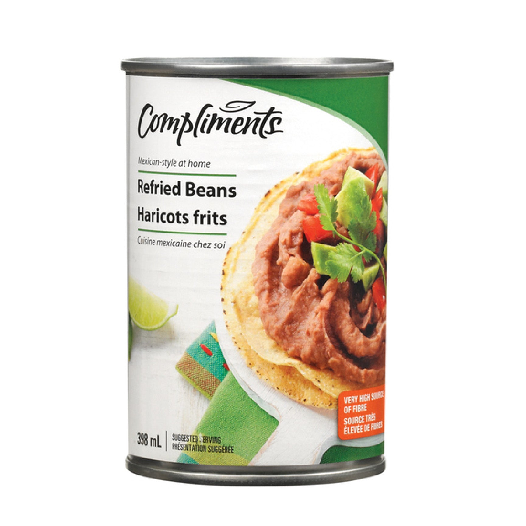 Compliments Refried Beans, 398ml