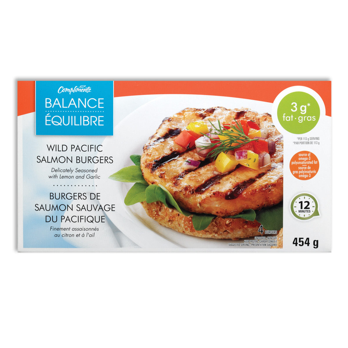 Compliments Wild Pacific Salmon Burgers, 454g