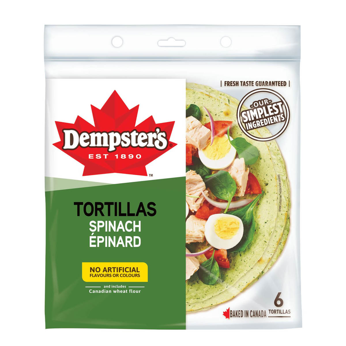 Dempster's Tortillas Spinach 10" 6pk 426g