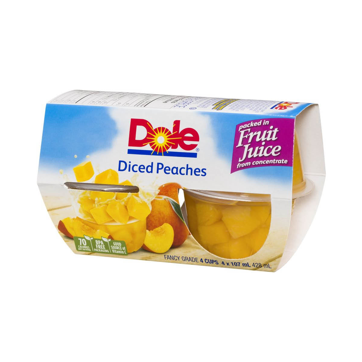 Dole Peach Fruit Cups, 4x107ml