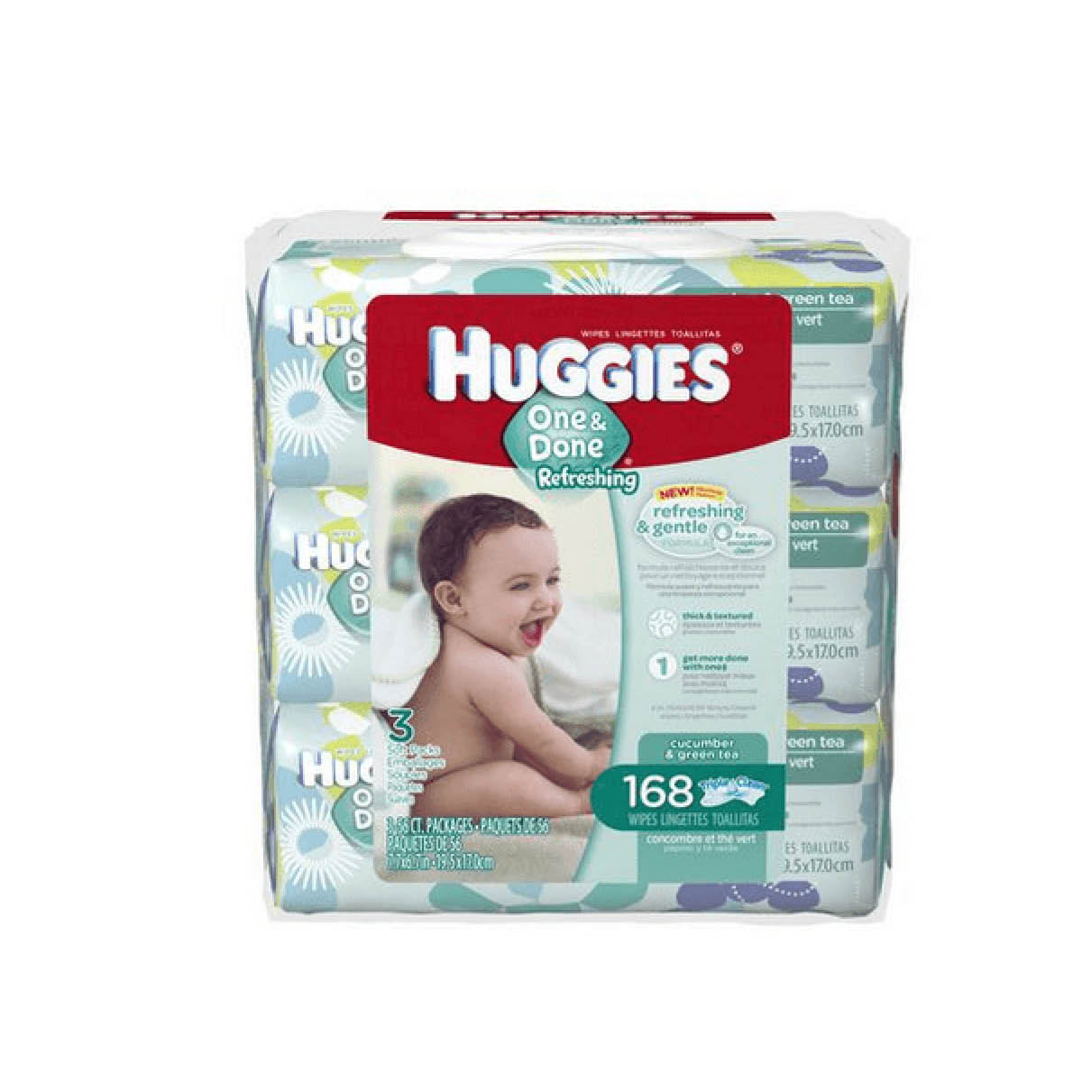 Huggies One and Done Baby Wipes, disposable flexible pack 3 Pkg (168 wipes)