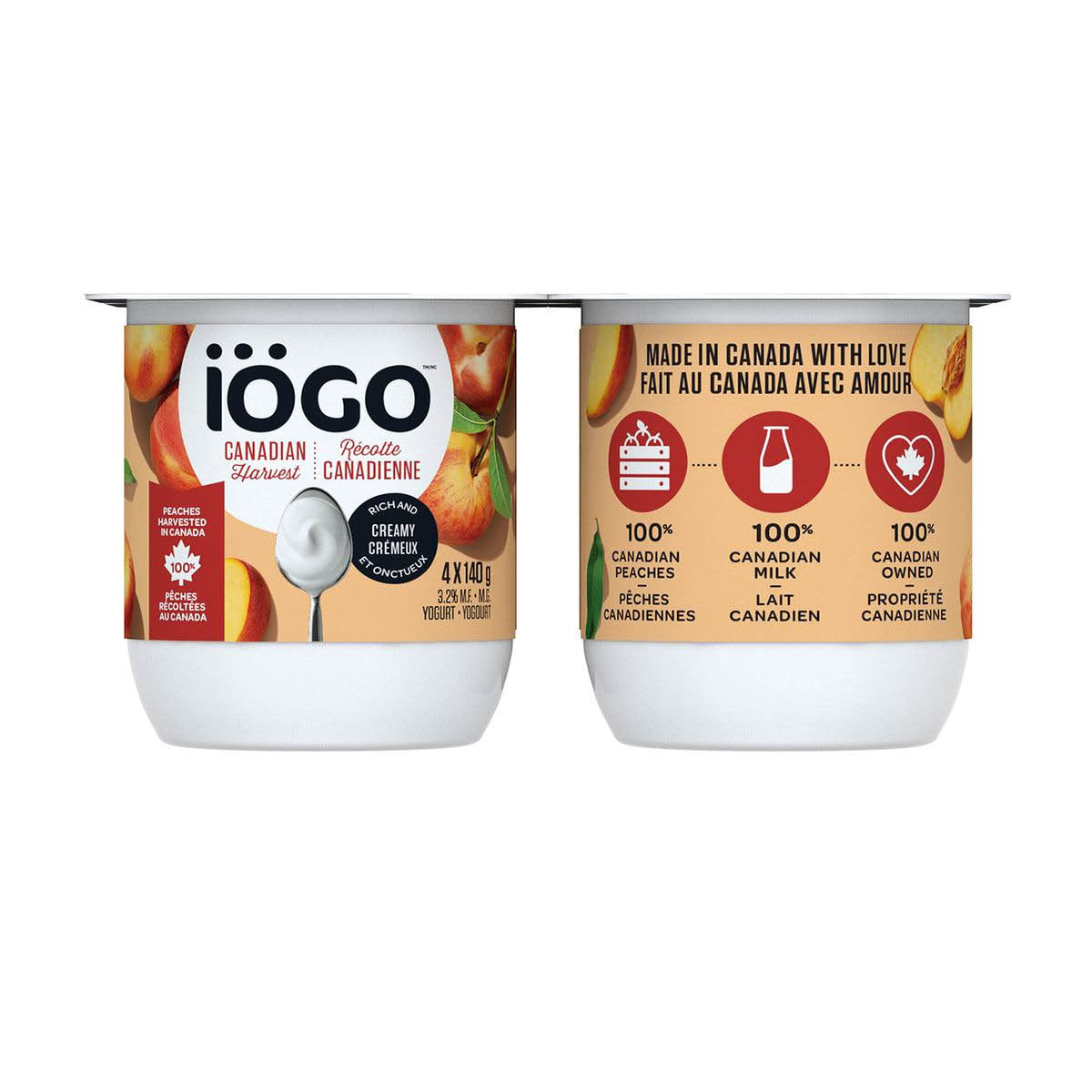 IOGO 3.2% Peach Yogurt, 4x140g