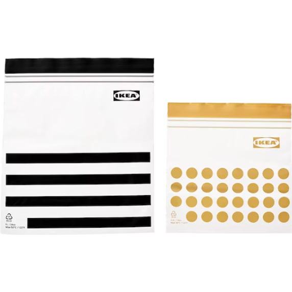 Ikea Istad Bags patterned/black yellow, Small, 60pk