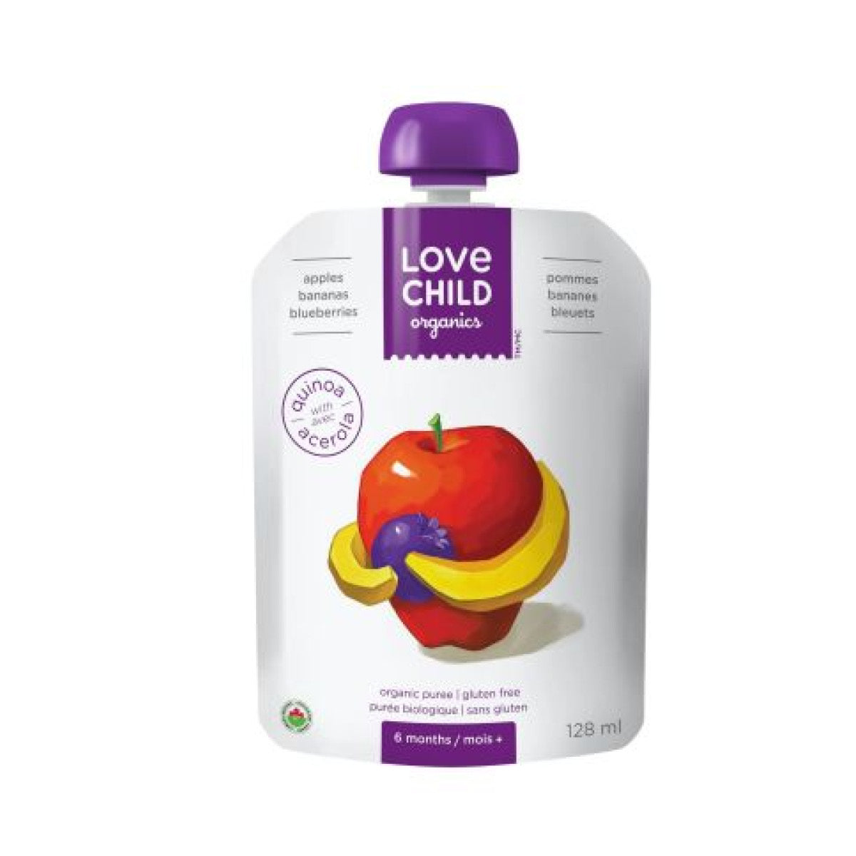 Love Child Organics Baby Food, Apple/Banana/Blueberry, 6+Months, 128ml