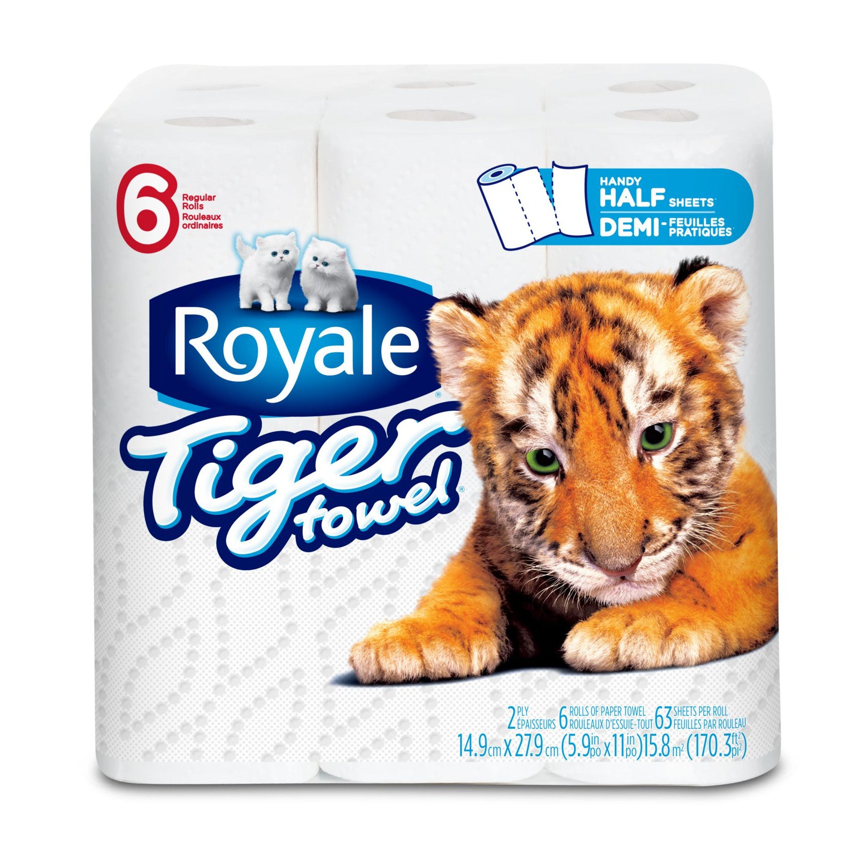 Royale Tiger Strong Paper Towel, 2-Ply, Handy Half-Sheets, 6pk