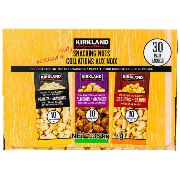 CASE LOT Kirkland Signature Snacking Nuts Variety Pack, 30-count