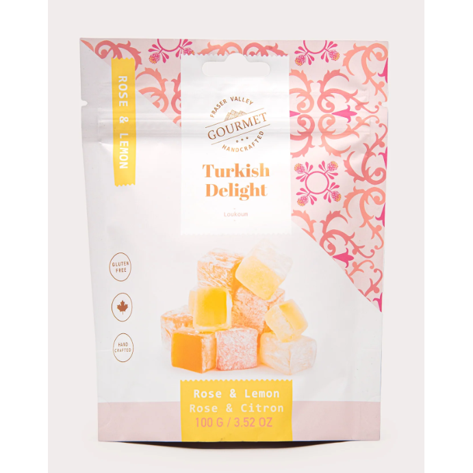 Fraser Valley Gourmet Turkish Delight, Rose & Lemon, 250g